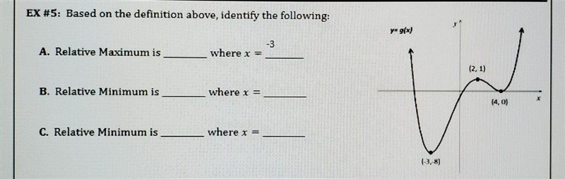 EX #5: Based on the definition above, identify the following: A. Relative Maximum-example-1