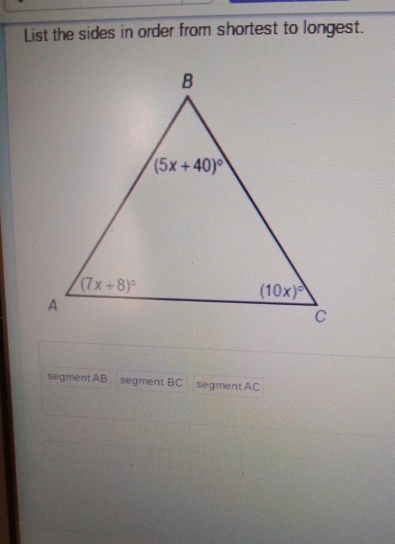 List the sides in order from shortest to longest​-example-1