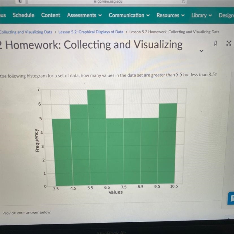 Given the following histogram for a set of data, how many values in the data set are-example-1