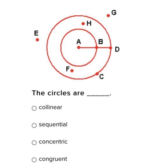 The circles are _____. collinear sequential concentric congruent-example-1