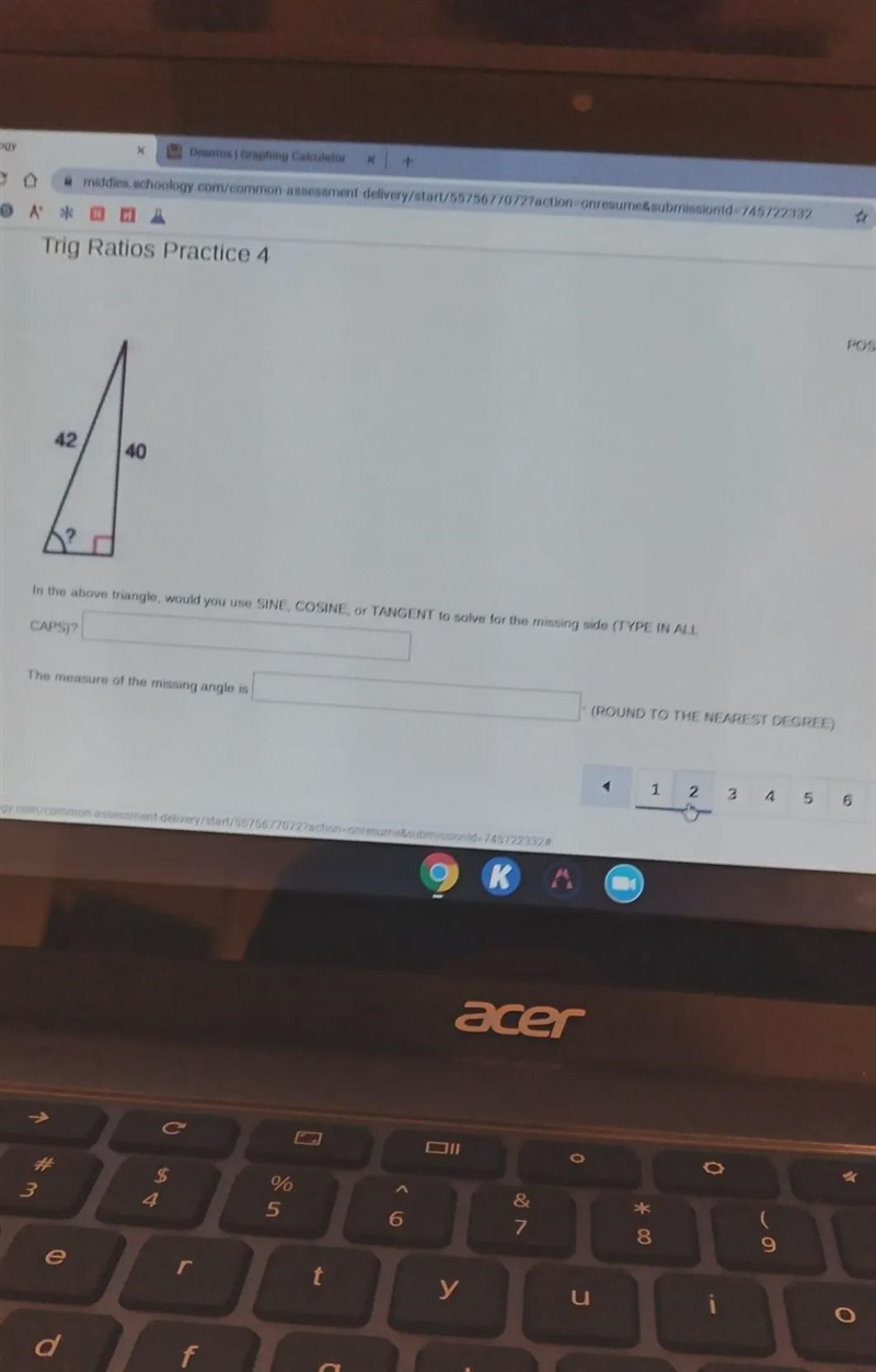 • A* * * * X Trig Ratios Practice 4 POSSIBLE POINT 42 40 In the above triangle, would-example-1