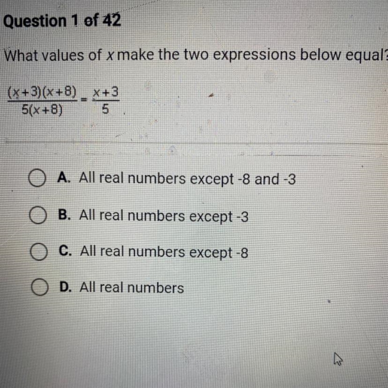 What Values of x make two expressions below equal?(X+3)(x+8) = x+3————— —— 5(x+8) 5-example-1