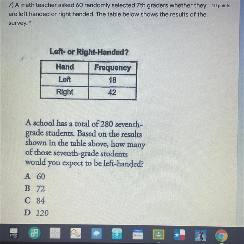 7) A math teacher asked 60 randomly selected 7th graders whether they 10 pointsare-example-1