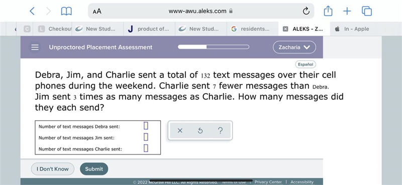 Debra, Jim, and Charlie sent a total of 132 text messages over their cellphones during-example-1