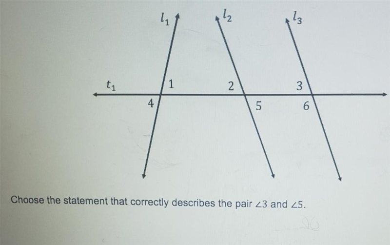 it's in the picture and the answer choose are 1. Alternate interior angles 2.Same-example-1