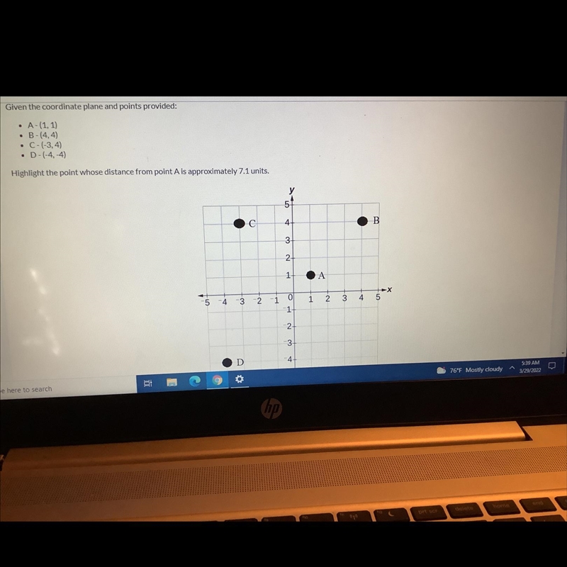 Highly use distance from point a is approximately 7.1 units. Is the correct answer-example-1