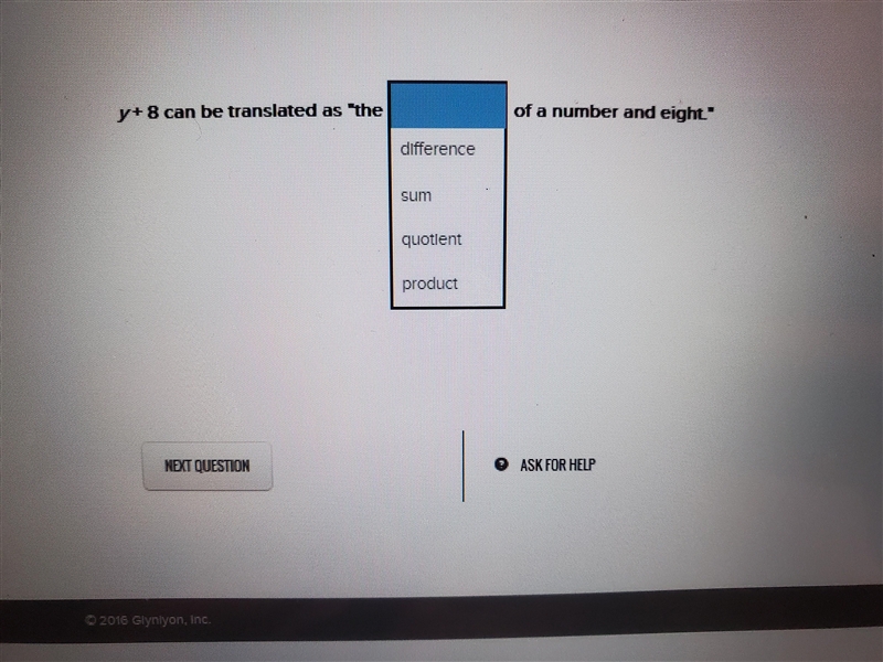 Y+8 can be translated as the of number a d eight-example-1