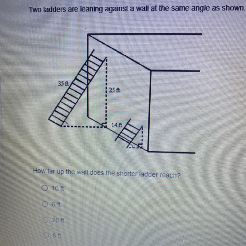 How far up the wall does the shorter ladder reach?-example-1