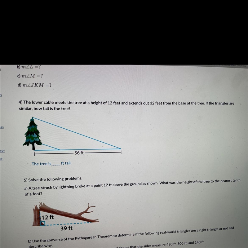 4) The lower cable meets the tree at a height of 12 feet and extends out 32 feet from-example-1