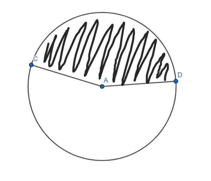 Find the area of the shaded region. The length of AC is 10 meters and the m angle-example-1