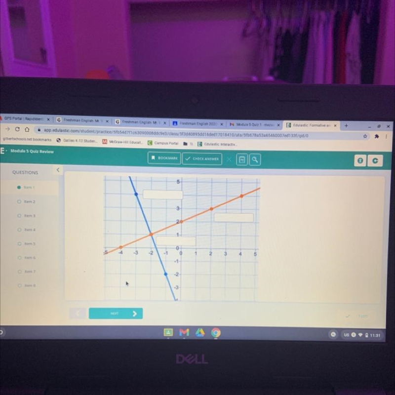 Label each equation in the system shown by the graph and find the solution as an ordered-example-1