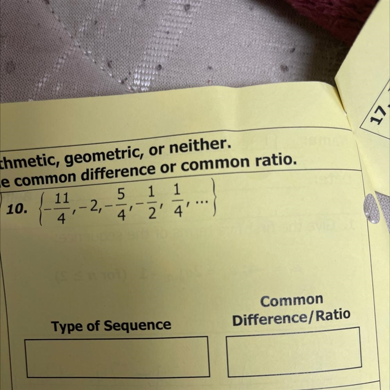 What is the type of sequence and the he common difference/ratio-example-1