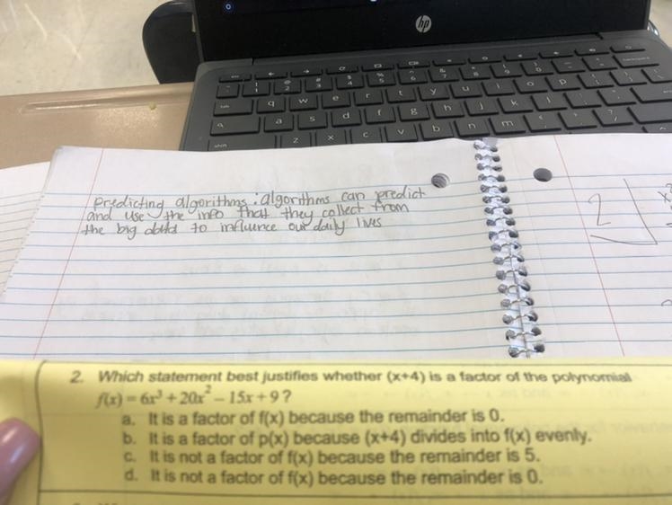 Which statement best justifies whether (x+4) is a factor of the polynomial-example-1