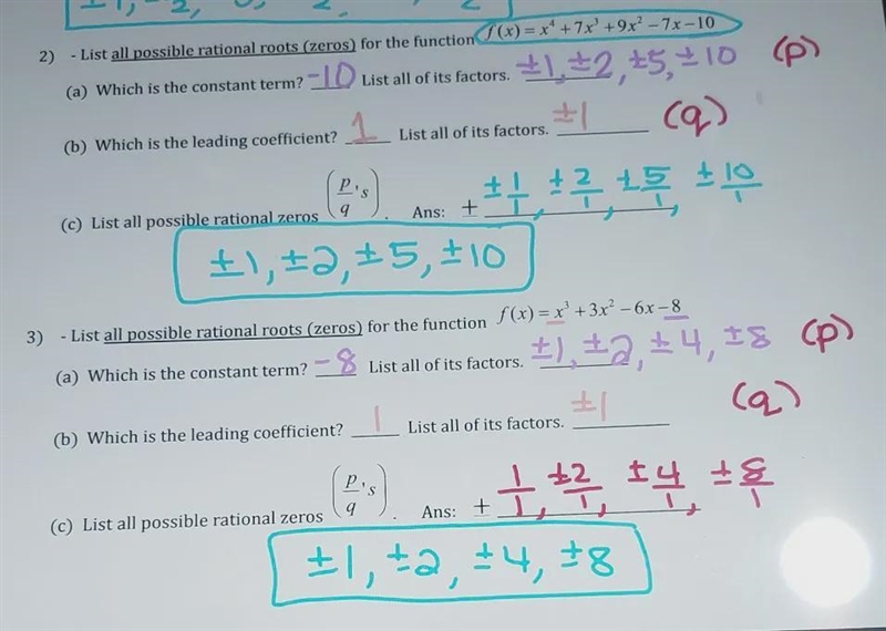 state the possible rational zeros for each function. The find all zeros. Use the example-example-1