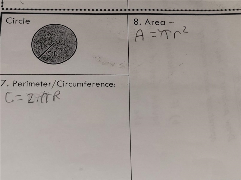 I need the steps to the perimeter and area the radius is 5 ft​-example-1