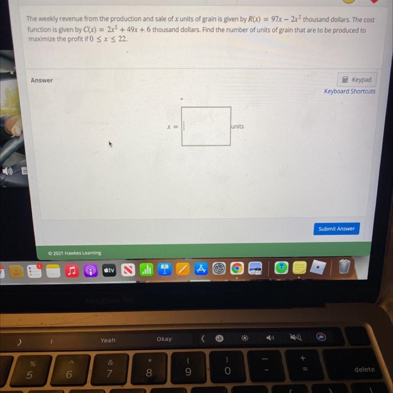 Find the number of units of grain that are to be produced to maximize the profit if-example-1