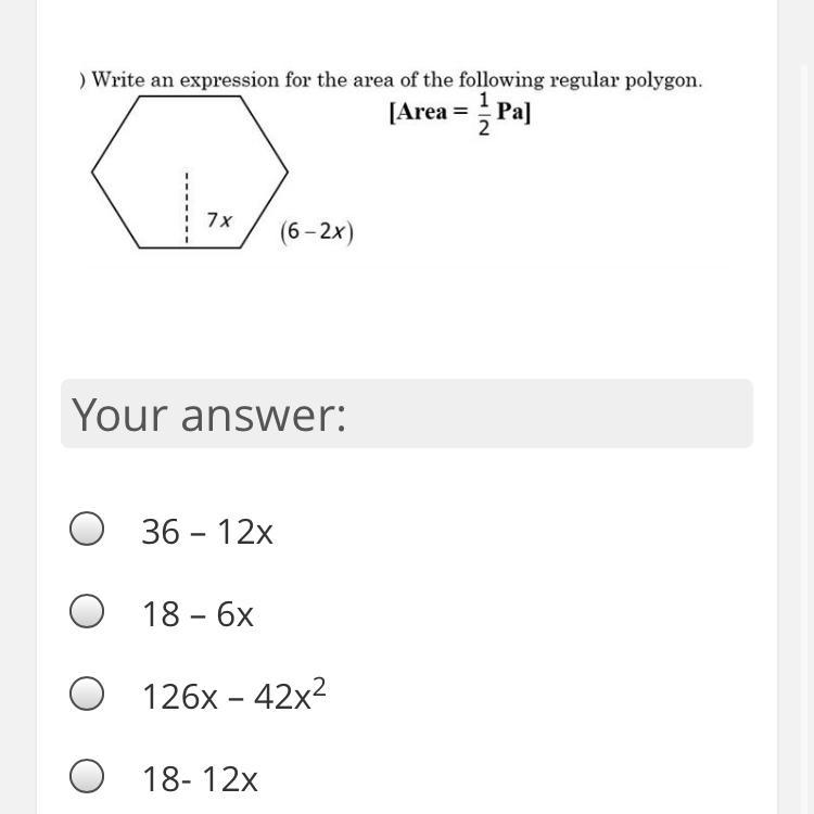 Write an expression for the area of the following regular polygon?-example-1