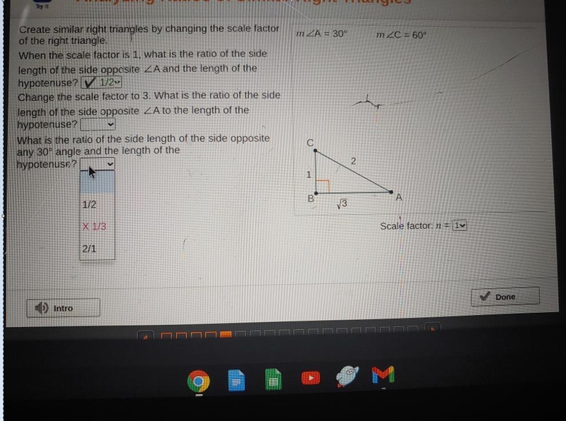 Analyzing Ratios of Similar Right Triangles Try MZA = 30° m2 = 60° Create similar-example-1