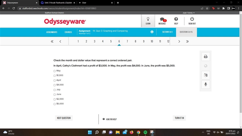 Check the month and dollar value that represent a correct ordered pair.In April Cathy-example-1