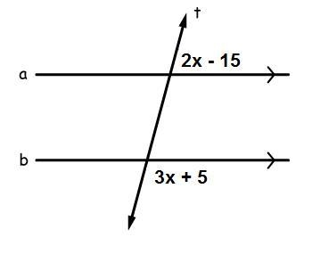 Line a || Line b. Use the diagram to write an equation and solve for x.-example-1