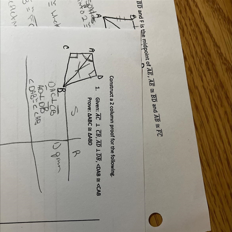 Given:AC is perpendicular to CB, angle DAB is congruent to Andre CAB.Prove triangle-example-1