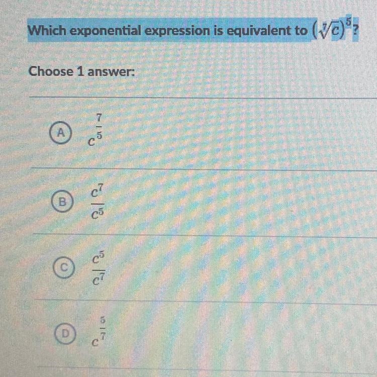 Which exponential expression is equivalent to please help-example-1