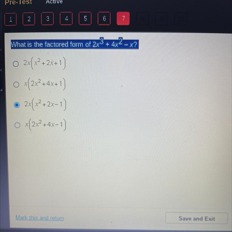 What is the factored form Of 2x^3+4x^2-x?-example-1