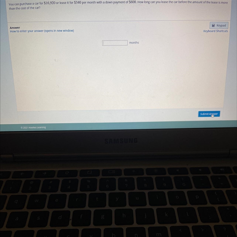 How long can you lease the car before the amount of the lease is more than the cost-example-1