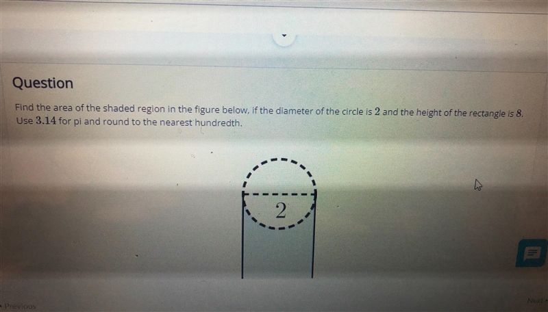 Question Find the area of the shaded region in the figure below, if the diameter of-example-1