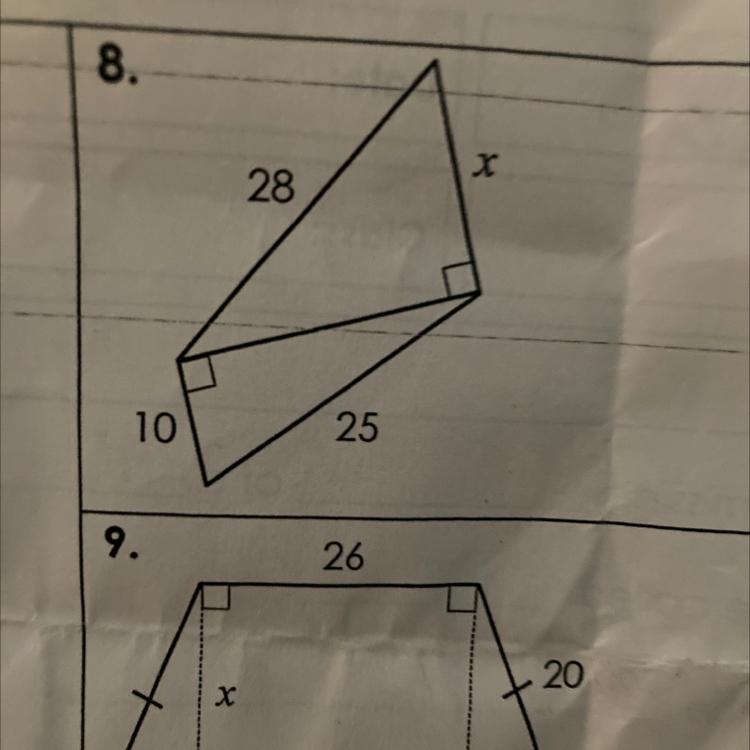 I need help on 8 please it says find the value of x round each answer to the nearest-example-1