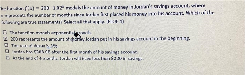 The function f(x) = 200. 1.02* models the amount of money in Jordan's savings account-example-1