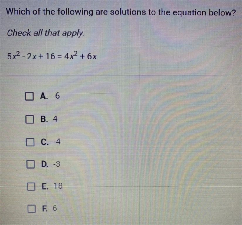 Which of the following are solutions to the equation below? Check all that apply. 5x-example-1