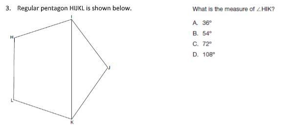 Regular pentagon HIJKL is shown below. What is the measure of ANGLE HIK? (image attached-example-1