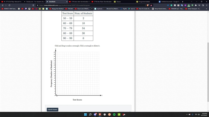 The test scores of Ms. Jackson's 82 students are summarized in the table below. Construct-example-1