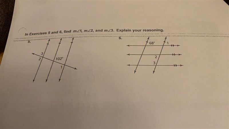 I’m confused on how to find the angle measures of 1, 2, and 3? Then, I have to explain-example-1