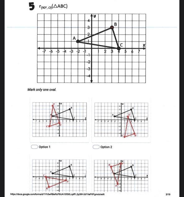 which of the following graphs match the indicated rotation? Point “R” Rotated 90 degrees-example-1