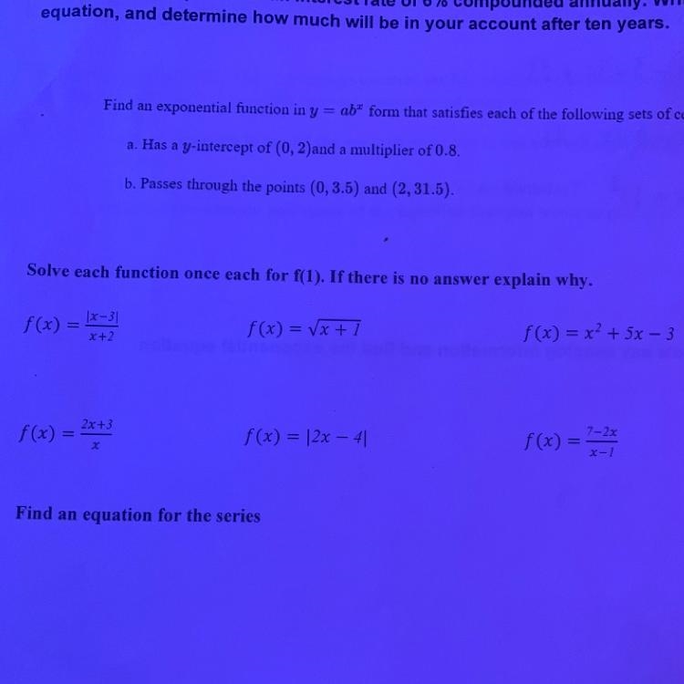 Solve each function for f(1) please i need help asap-example-1