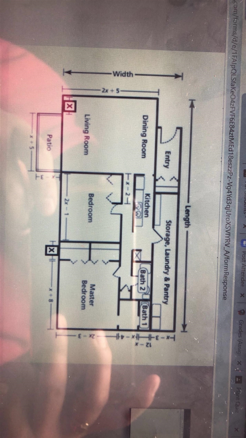 Find the length of the apartment in terms of x.-example-2