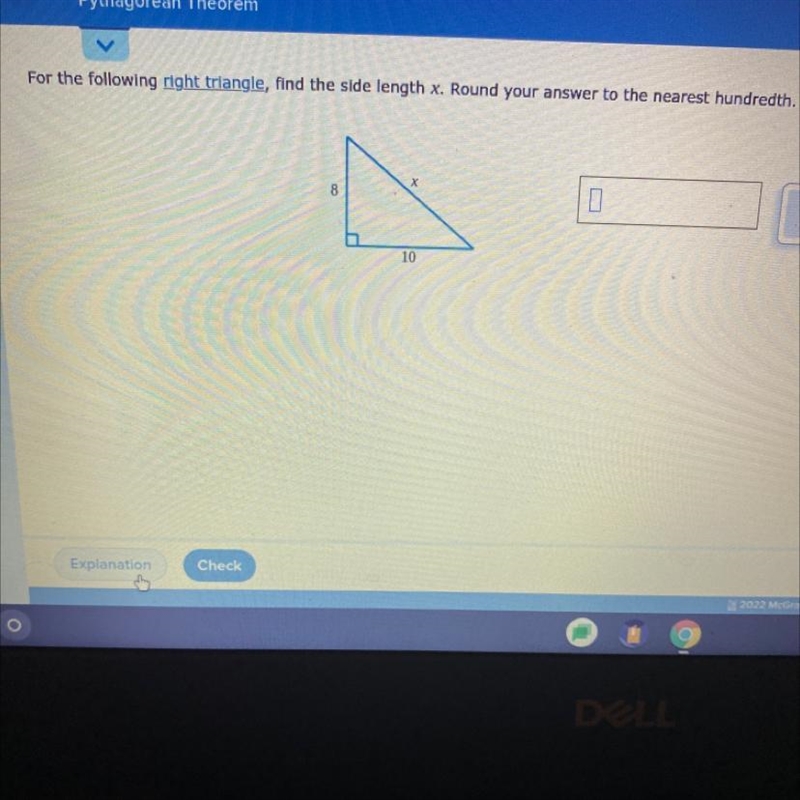 For the following right triangle, find the side length x. Round your answer to the-example-1