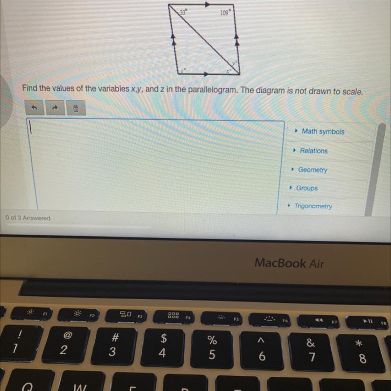 Find the values of the variables x , y and z in the parallelogram-example-1