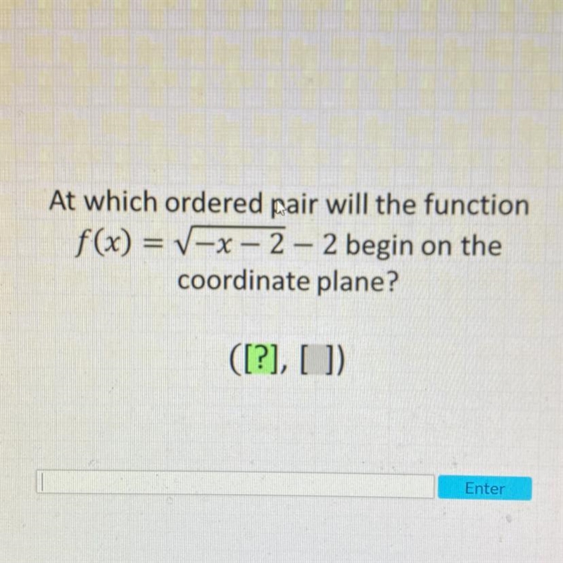 At which ordered pair will the function f(x) = -x – 2 – 2 begin on the coordinate-example-1