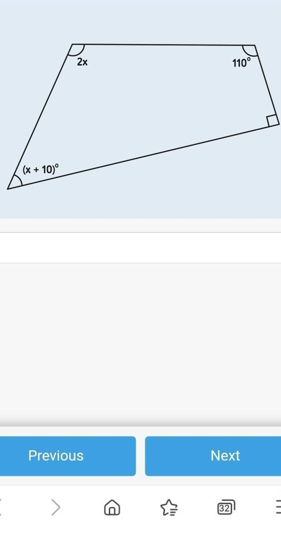 Find the value of x of 2x 110° (x + 10)°​-example-1