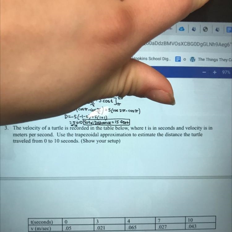 Use the trapezoidal approximation to estimate he distance the turtle traveled from-example-1