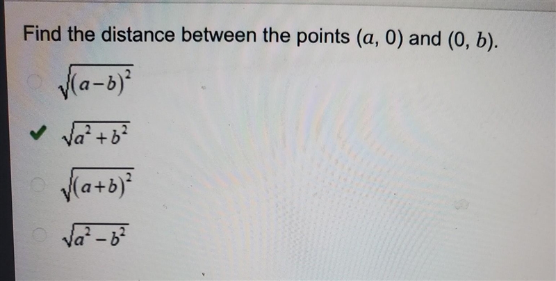 Find the distance between the points (8, 0) and (0, B) Answer: B​-example-1