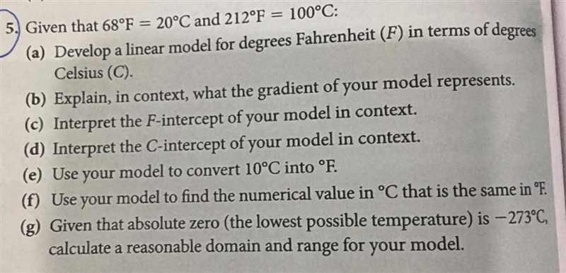 Given at 68°F equals 20°C and 212°F equals 100°C, develop a linear model for degrees-example-1