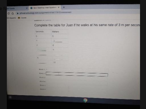 Complete the table for juan if he walks at his same rate of 3 m per second-example-1