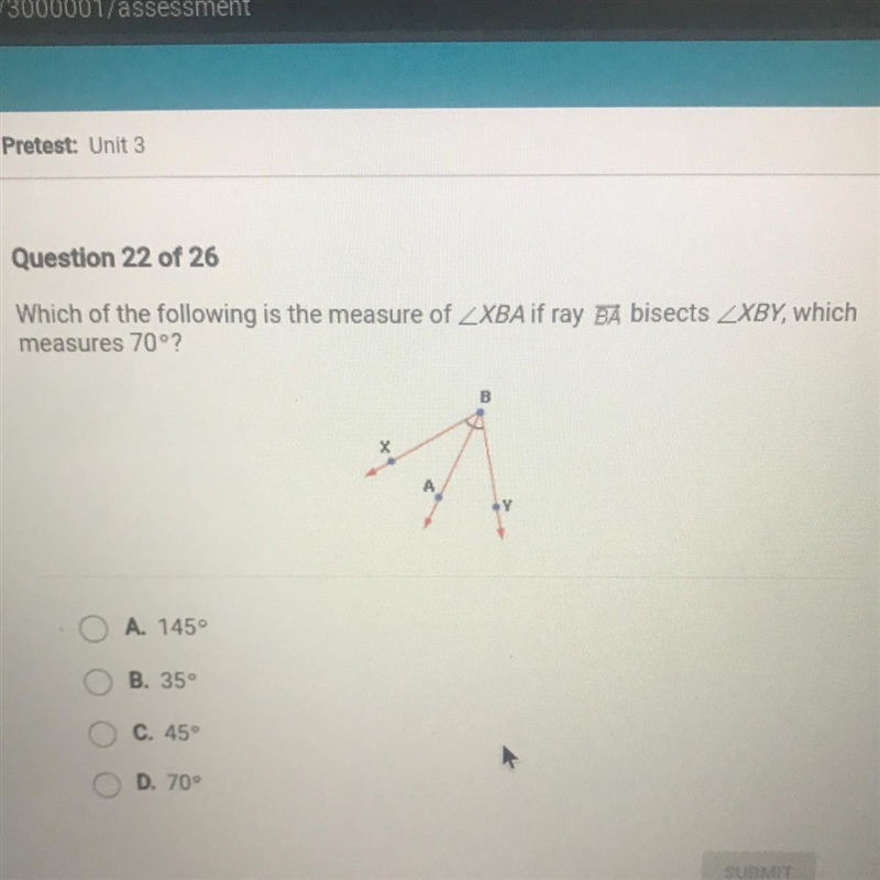 Which of the following is the measure of _XBA if ray BA bisects ZXBY, whichmeasures-example-1