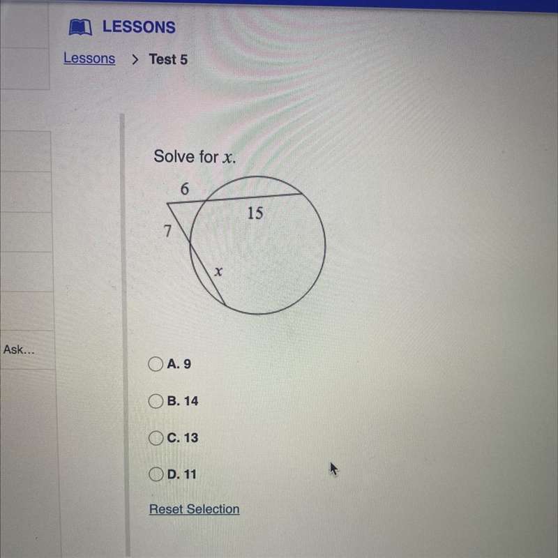 Solve for x a. 9 b. 14 c. 13 d. 11-example-1