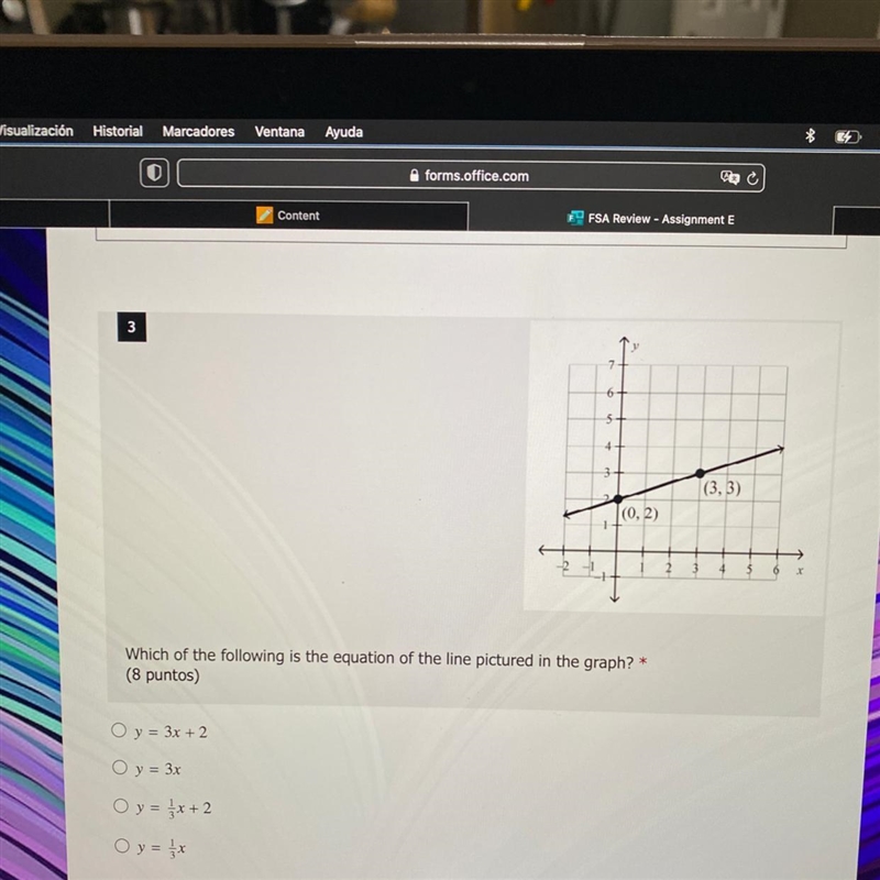 Which of the following is the equation of the line pictured in the graph?-example-1