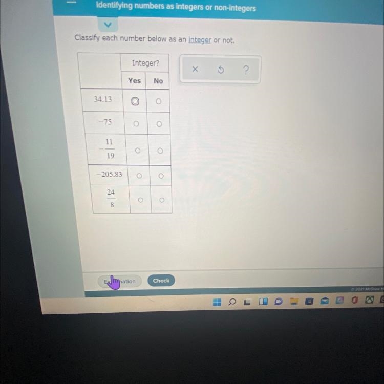 Please help Classify each number as an integer or not1) 34.132)-753-11/194)-205.835)24/8-example-1